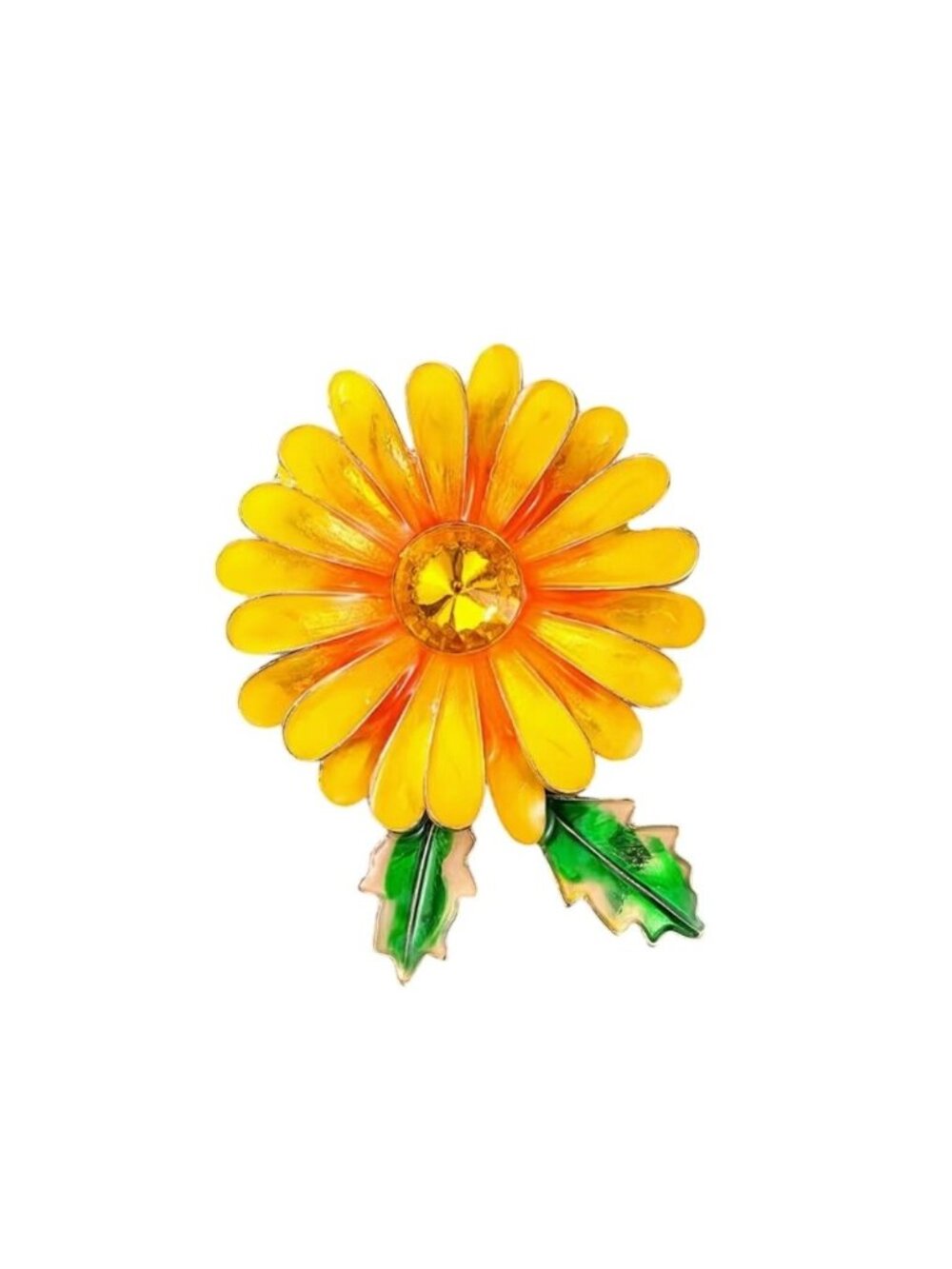 Yellow Enamel Daisy Brooch With Crystal Center